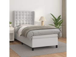 Cama box spring con colchón cuero sintético blanco 90x190 cm