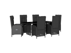 Juego de 7 piezas de comedor de jardín con cojines de mimbre, color negro, EXCLUSIVA DE LA CASA