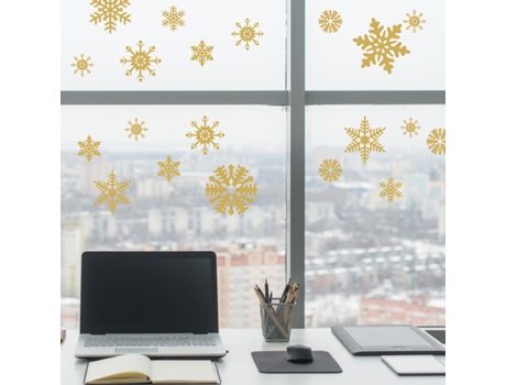 Adhesivos Decorativos Electroestáticos PLAGE Decoración de Navidad Estrellas Amarillas Brillantes 29.7 cm X 21 cm