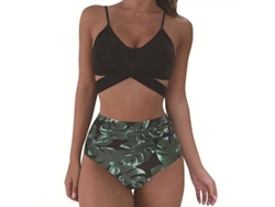 2026-traje De Baño De Dos Piezas Cheetah Para Mujer Con Cintura Alta Y Top De Bandaje Sexy Ttg 2xl Verde Negro