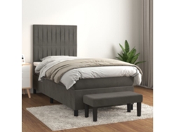 Cama Box Spring Con Colchón Terciopelo Gris Oscuro 80x200 Cm