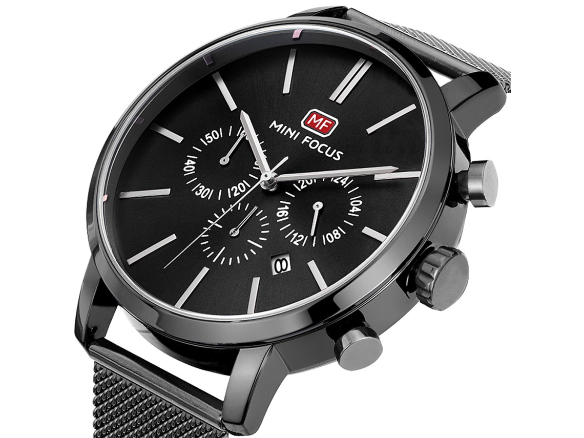 Reloj De Pulsera Quartz Para Hombres Mini Focus Redondo Multifuncional Negro Impermeable