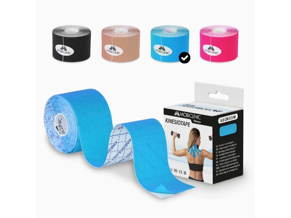 Cinta Adhesiva para Kinesiología MOBICLINIC Cinta Kinesiotape Rollo 5 cm x 5 M Kinesio Azul