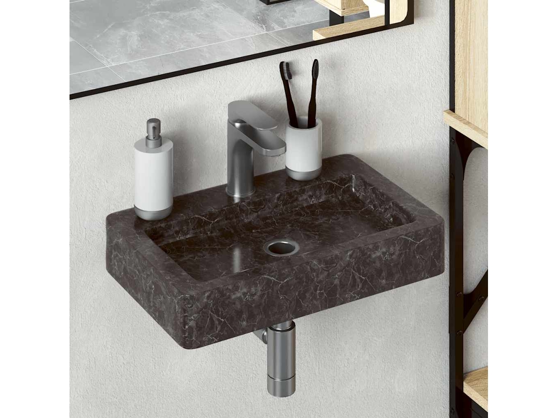 Lavabo de pared de mármol negro de 38 x 24 x 6,5 cm, DKD HOME DECOR