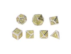 Mali 7pcs Dados de Metal com Padrão de Olho de Demônio Poliedro para Jogo e Ensino Matemático Amarelo