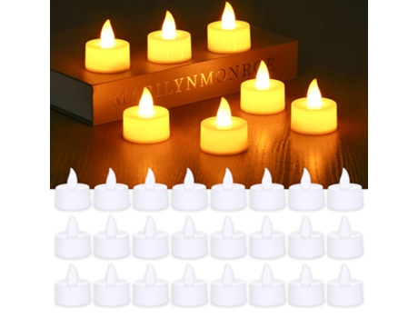 Luces de té con batería - 24 velas LED de té, realistas y brillantes, parpadeantes, regalo navideño, luces sin llama que funcionan con pilas para