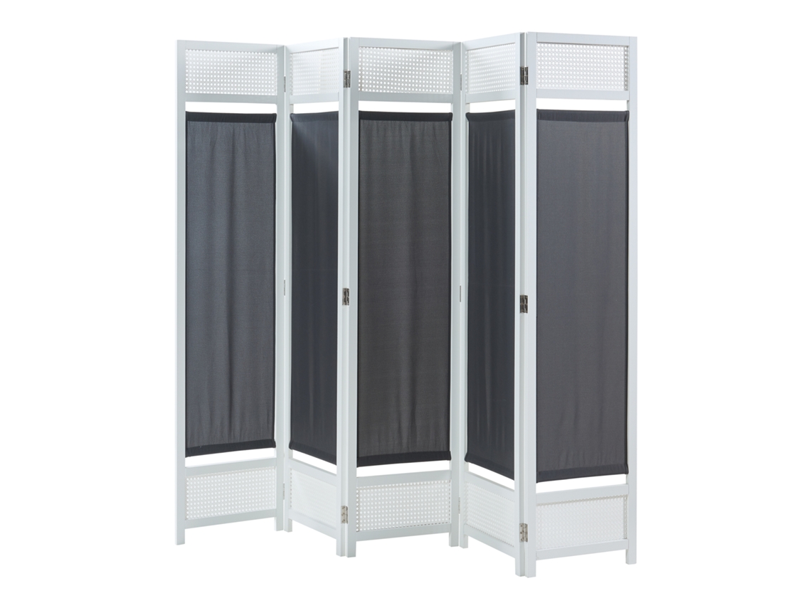 Biombo Dorotea con 5 paneles 200x170 cm - Blanco/Gris oscuro [EN.CASA]