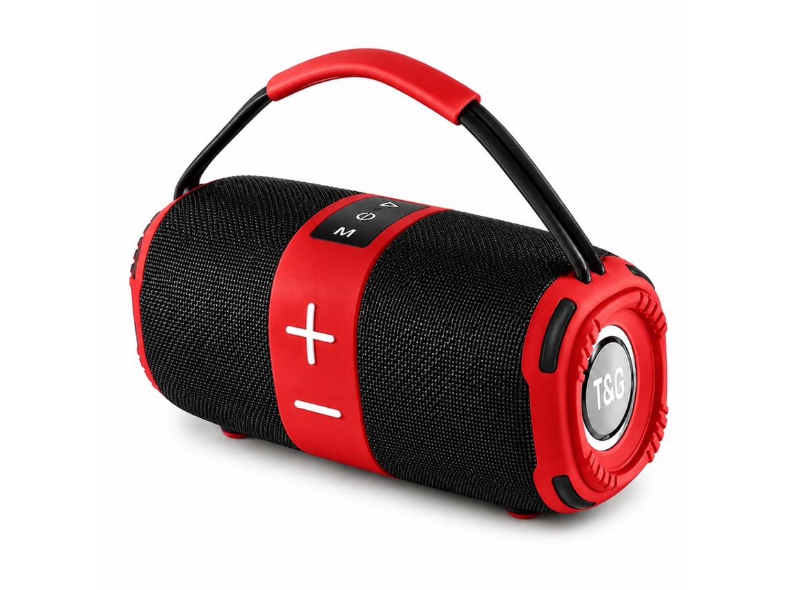 Coluna Bluetooth Portátil Com Som 360° E Iluminação Rgb 1500mah Kimiso Tg668 Vermelho