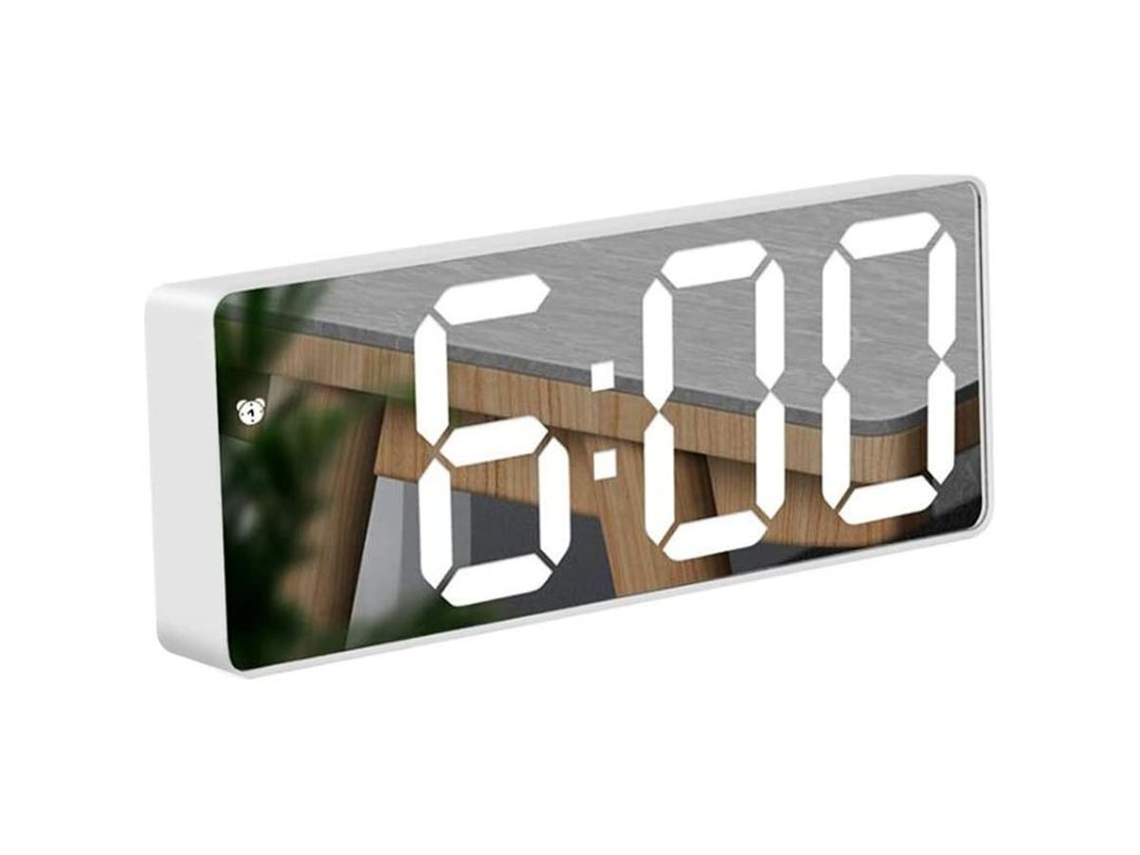 Reloj Despertador Digital Led Con Espejo, Indicador De Temperatura, Fecha, Función De Repetición Y Brillo Ajustable.