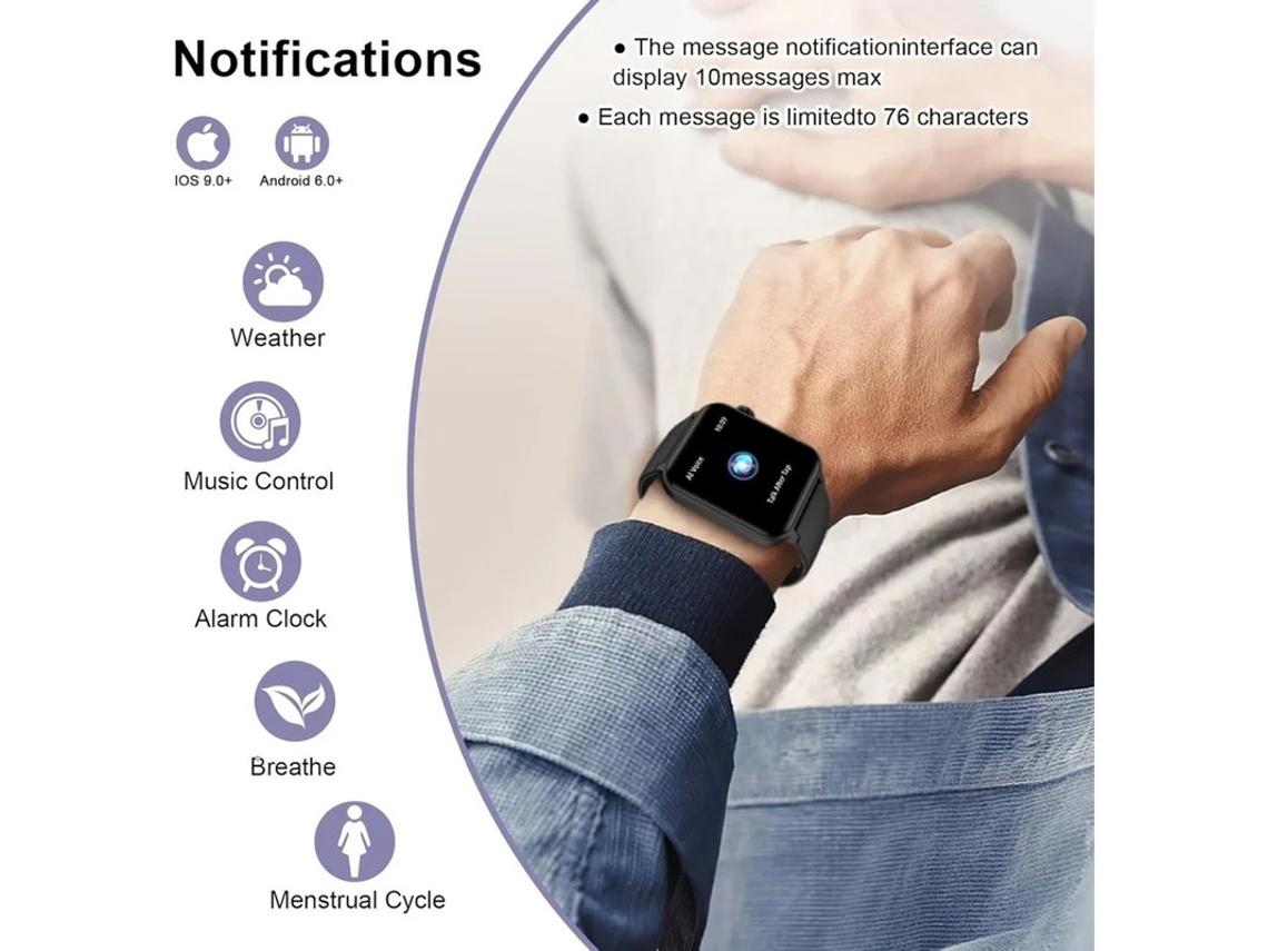 Reloj inteligente para hombre y mujer, pantalla HD de 1.85 pulgadas, función de llamadas, asistente de voz con IA, monitor de SpO2, frecuencia cardíaca y sueño. Bestvite