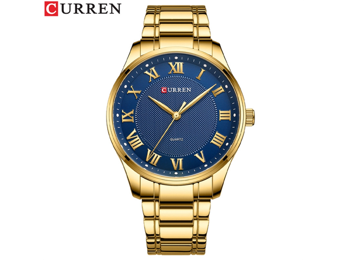 Reloj De Cuarzo Para Hombre (dorado Y Azul), Reloj De Negocios Sencillo.