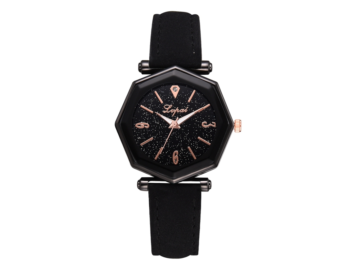 Reloj Analógico Para Mujer Con Correa De Piel Sintética, Esfera Geométrica Y Movimiento De Cuarzo (negro).