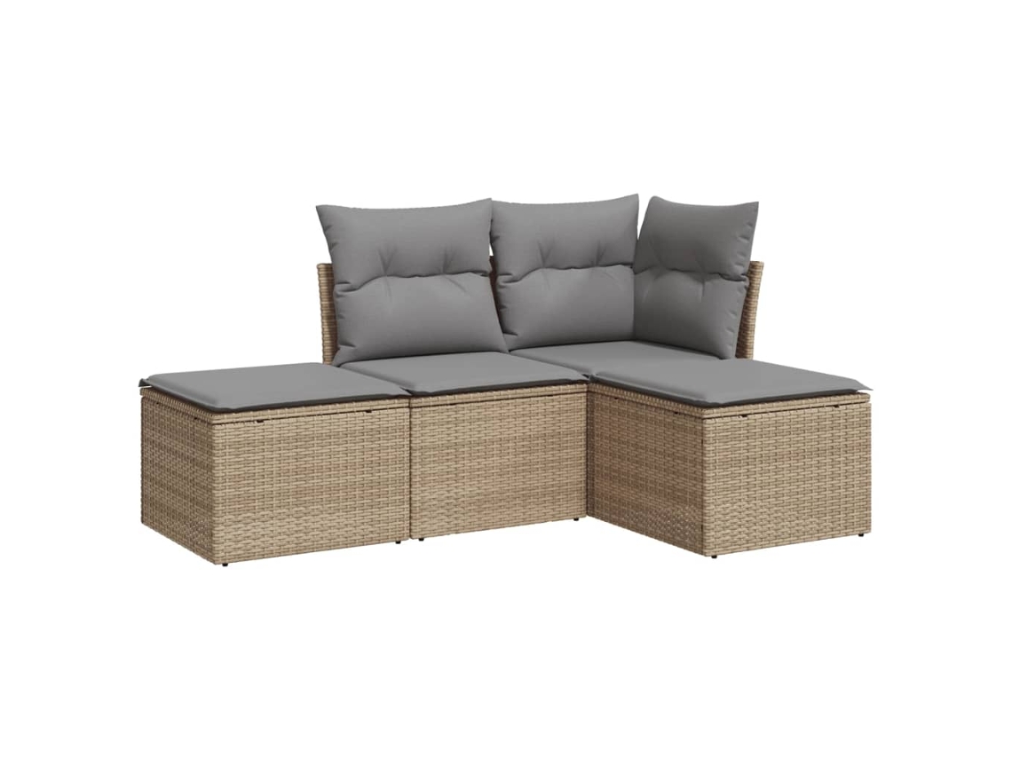 Conjunto 4 de sofás jardín con cojines VIDAXL ratán sintético beige