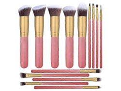 Rosewell - Juego de 14 brochas de maquillaje rosas para rostro y ojos