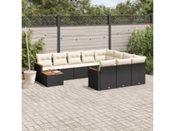 Conjunto de sofá de jardín de 11 piezas con cojines de mimbre sintético negro de DKD Home Decor