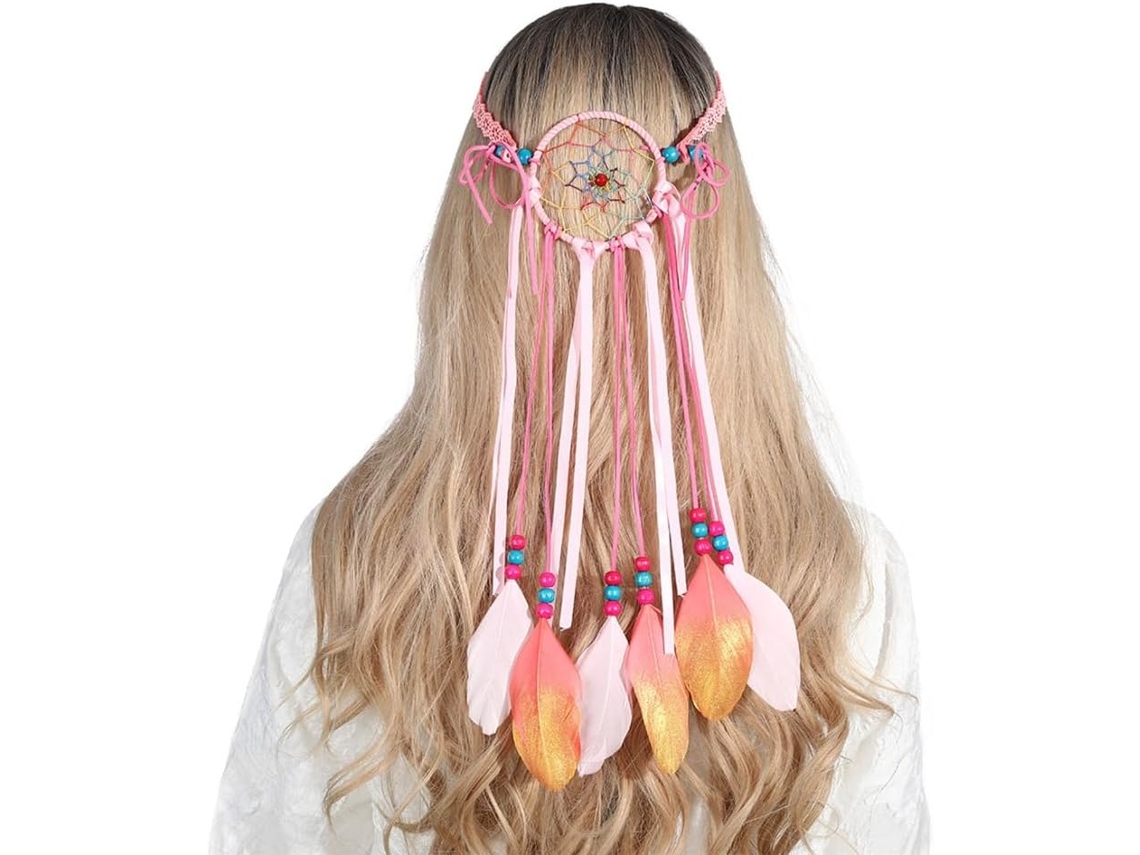 Diadema Bohemia De Plumas Para Circunferencia De Cabeza De 55-60 Cm, Regalo De Cumpleaños Para Una Niña.