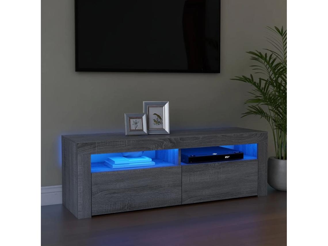 Mueble de Armario Tv con Luces Led 120X35X40 Cm Gris Sonoma