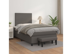 Cama Box Spring Con Colchón Cuero Sintético Gris 120x200 Cm