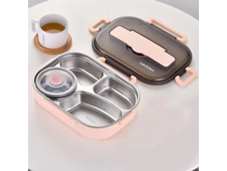 2026-41003-bandeja Bento Para Niños Estudiantes, Aislamiento Térmico, 4 Compartimentos, Acero Inoxidable, Rosa