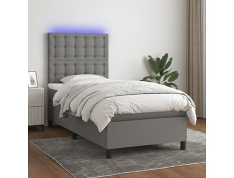 VIDAXL Colchón con somier/LED (Gris - Tela - 90 x 190 cm)