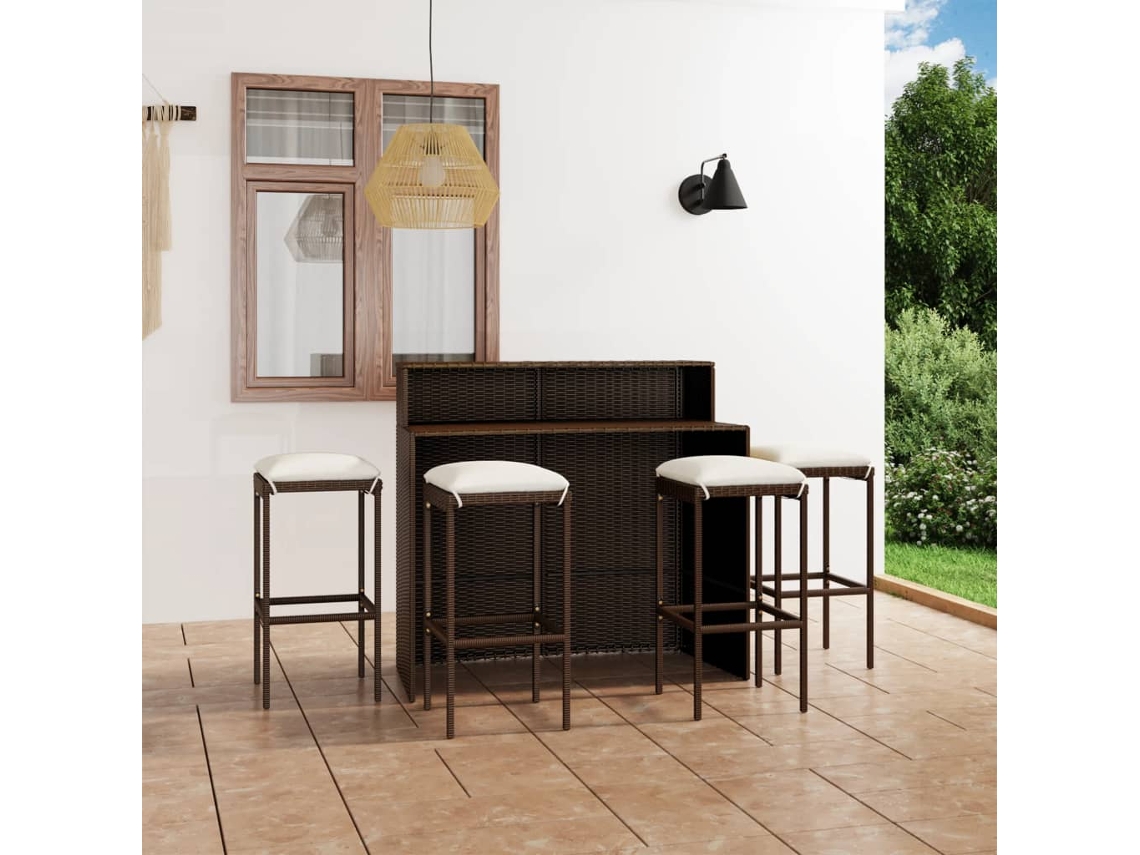 Juego de bar de jardín de 5 piezas con cojines marrones Dkd Home Decor