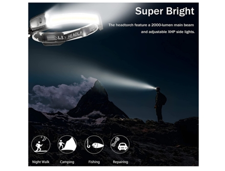 Linterna Frontal Cob Super Brillante Recargable con Xpe Led Ajustable 90 Ipx4 Luz Roja 7 Modos Bisbisous Negro VIGA EUROPE