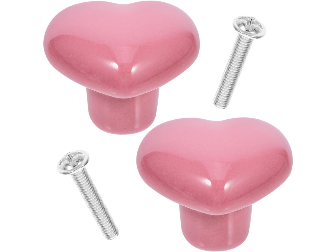 2 Pomos Cerámica Gabinete Piezas, Forma Corazón Rosa,