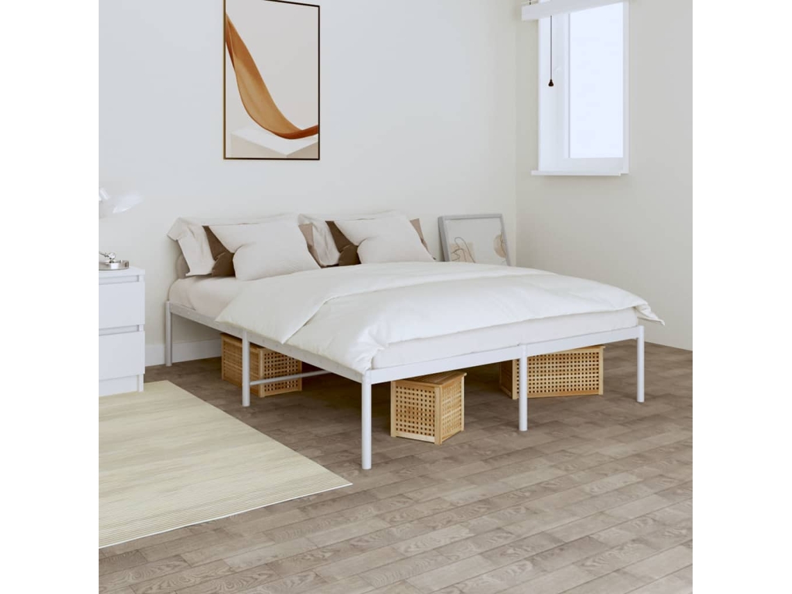 Estructura De Cama Sin Colchón Metal Blanco 160x200 Cm