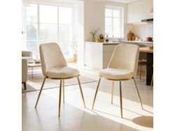 Silla De Comedor Moderna De Terciopelo Blanco Crema Con Patas Doradas.