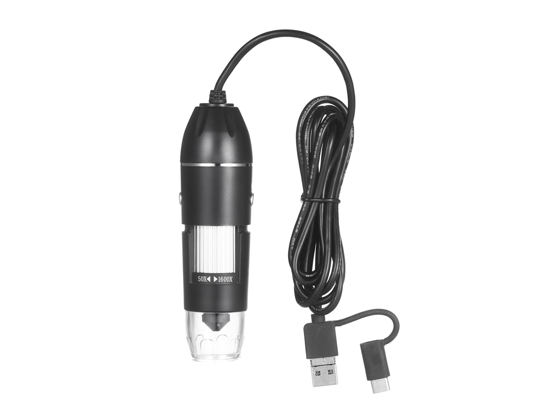 Microscopio digital USB de 1600x con 8 luces LED, zoom y base ajustable para inspección y enseñanza (sin marca)