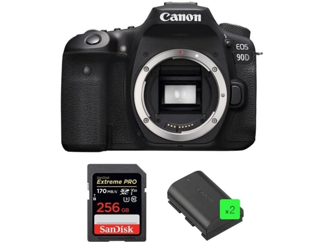 Kit Cámara Réflex CANON EOS 90D + SanDisk 256GB + 2 LP-E6N