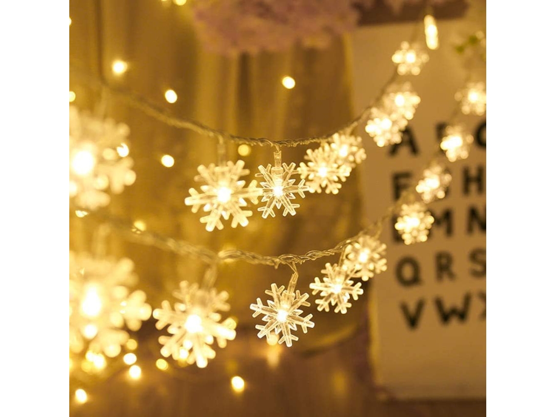 Cadena de luces de copo de nieve, 20 pies, 40 LED, batería, dos modos de luz NEVEANCE