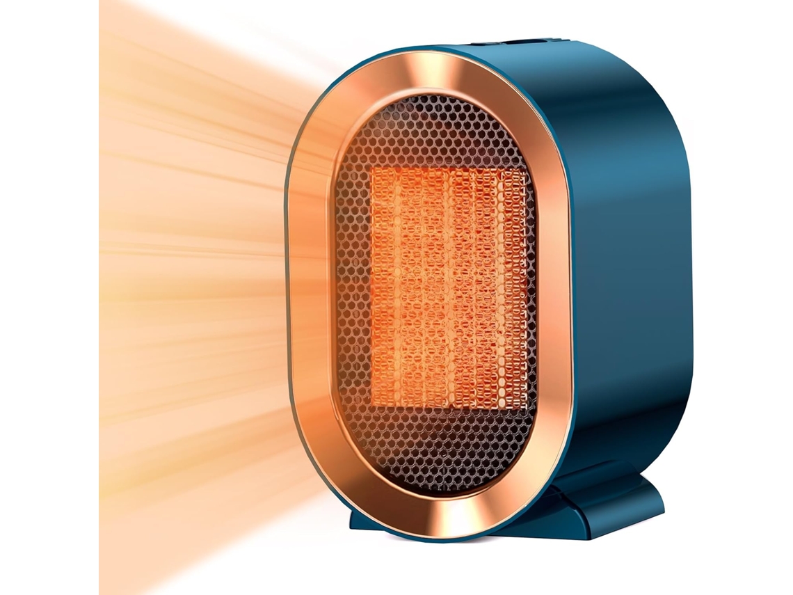 Calefactor económico mini (verde), 220 V, 1200 W, material cerámico, dos ajustes de temperatura, calentamiento rápido.