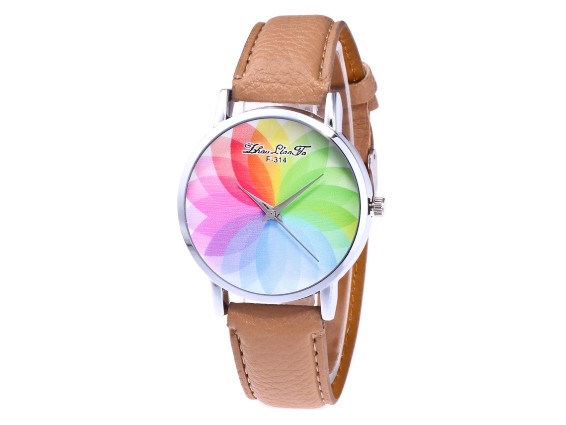Reloj De Mujer De Cuero Moda Dial Redondo Cuarzo Pulsera Beige