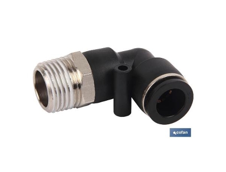 Racor roscado codo plastico t-10, r-1/4 caja 10 unid.