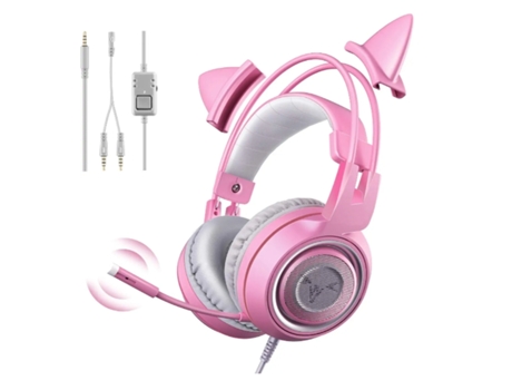 Auriculares Gaming con Micrófono para Ps4 Xbox Pc Teléfono Móvil 3 5mm con Orejas de Gato Extraíbles para Niñas Rosa BISBISOUS
