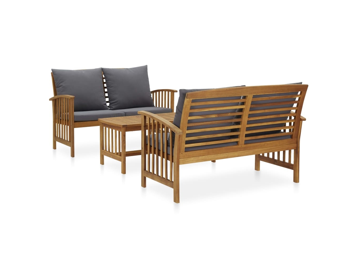 Conjunto de jardín de 3 piezas con cojines de acacia maciza en DKD Home Decor
