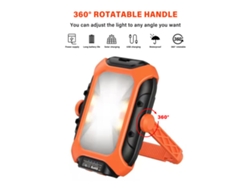 Luz de camping solar USB impermeable con 5 modos y rotación de 360°.