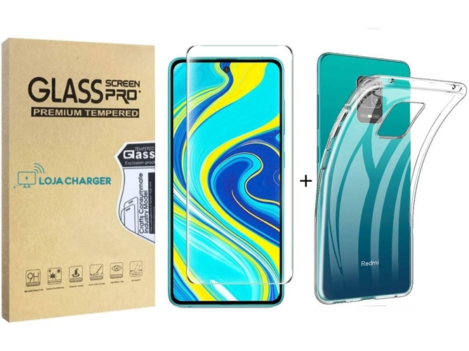Funda y Protector Cristal Templado Xiaomi Redmi Note 9S LOJA CHARGER Silicona Transparente