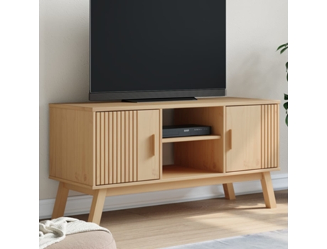 Mueble de TV OLDEN madera maciza de pino marrón 114x43x57 cm