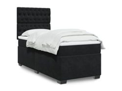 Cama Box Spring Con Colchón Cuero Sintético Negro 90x190 Cm