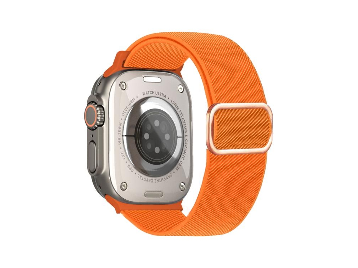 Bracelete Para Apple Watch 46/49/45/44mm - Nylon Elástico Com Fivela Em D E Listras Diagonais Laranja