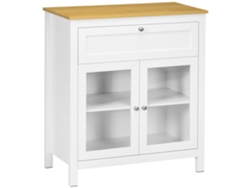 Aparador de cocina moderno con cajón, estante ajustable y 2 puertas de cristal, 80x40x90 cm, blanco y madera, PMM CAPITALI