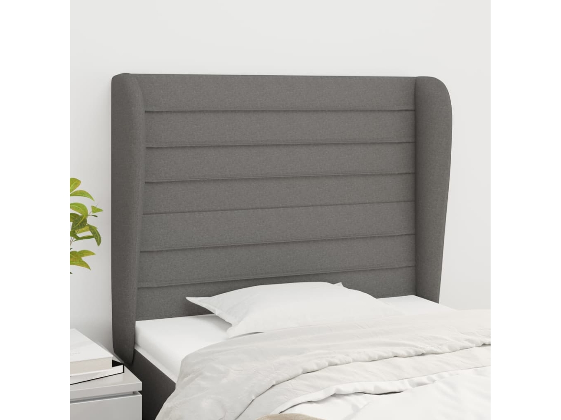 Cabecero con orejas de tela gris oscuro 93x23x118/128 cm