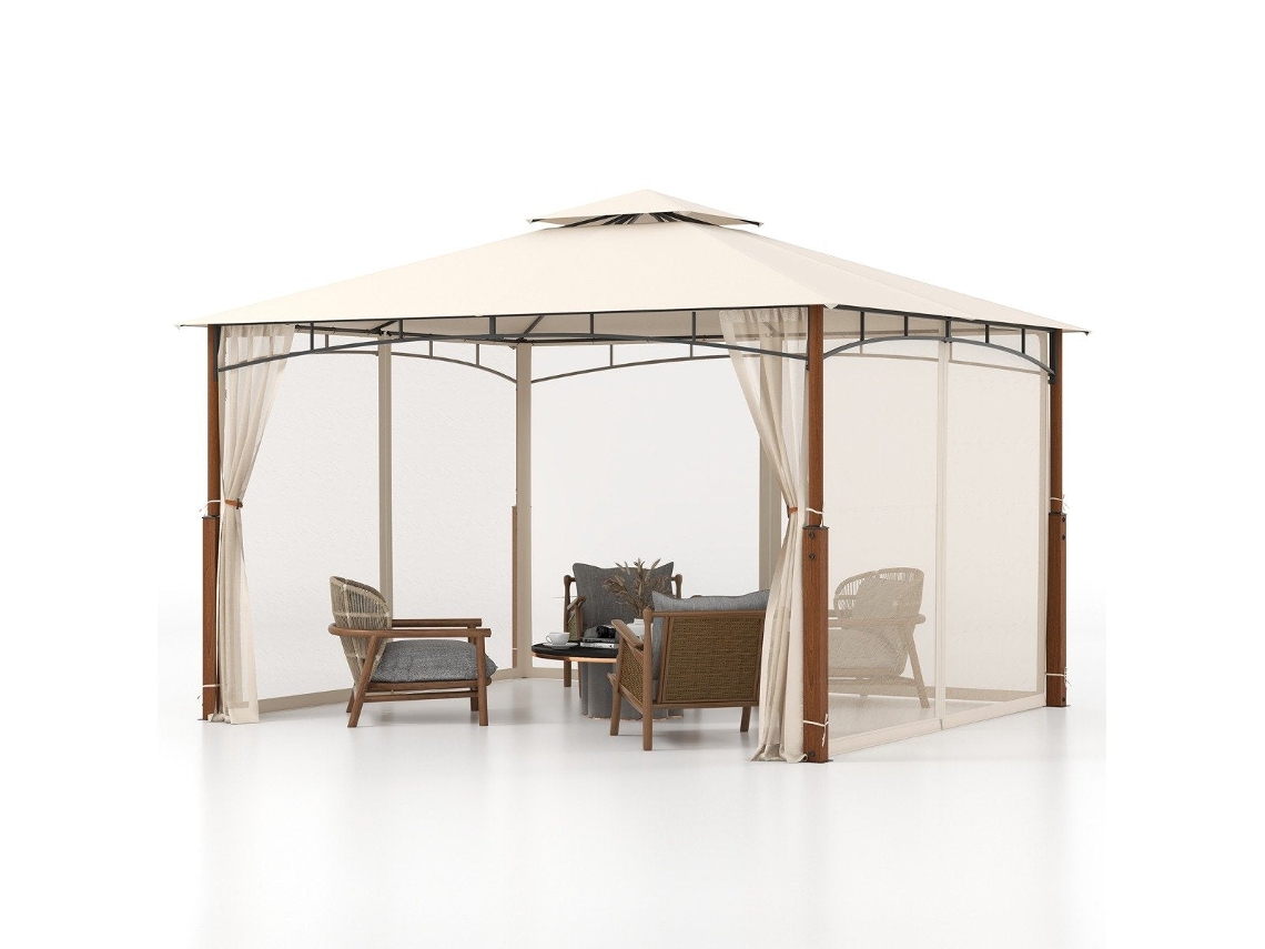 Cenador de jardín de 3,6 x 3 m con doble techo y mosquitera NORTHIX
