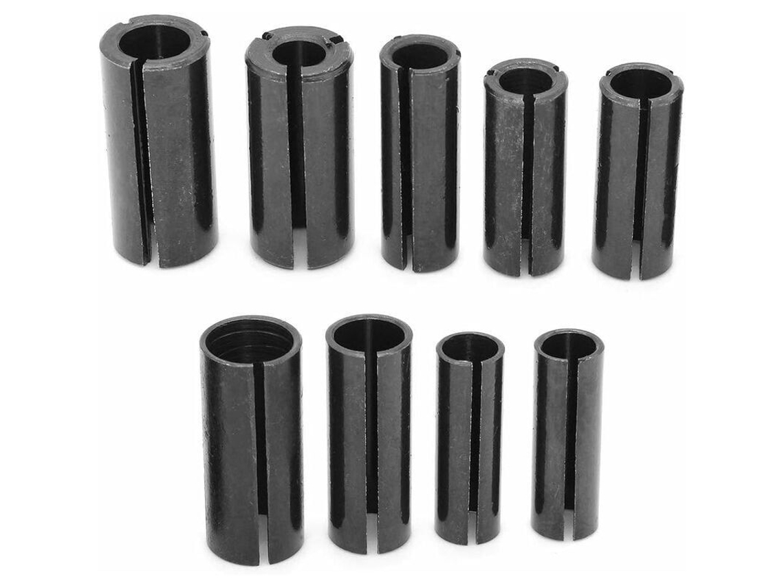 9 adaptadores de mandril de acero de alta precisión para fresadoras eléctricas, routers y cuchillas CNC.