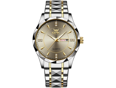 VEANXIN Reloj de pulsera para hombre resistente al agua con fecha de vestir de acero inoxidable-Oro blanco