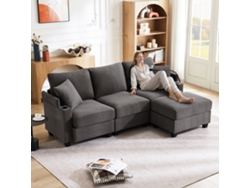 Sofá Esquinero 4 Plazas Convertible - Reposabrazos, Usb, Cojines, Reposapiés - Gris Oscuro
