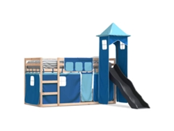Maison Exclusive - Litera Con Tobogán Y Cortinas Azul 90x190 Cm