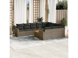 Conjunto de sofá de jardín de 11 piezas con cojines, ratán gris, DKD Home Decor